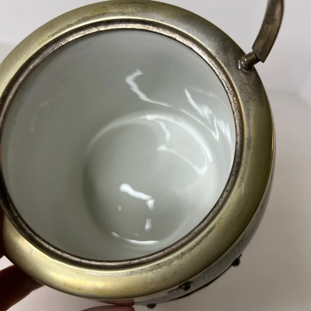 Antique English Oak & Silverplate EPNS Biscuit Barrel Lid‎ Handle Flaw
